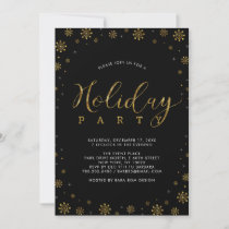 Gold & Black | Modern Snowflakes Holiday Party Invitation