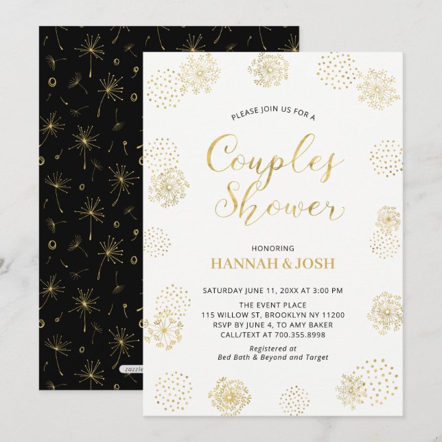 Gold & Black Modern Stylish Couples Wedding Shower Invitation (Front/Back)