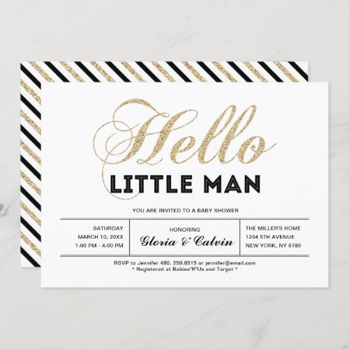 Gold Black  Modern Typography Boy Baby Shower Invitation