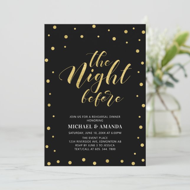 Gold & Black | Modern Typography Rehearsal Dinner  Invitation (Standing Front)