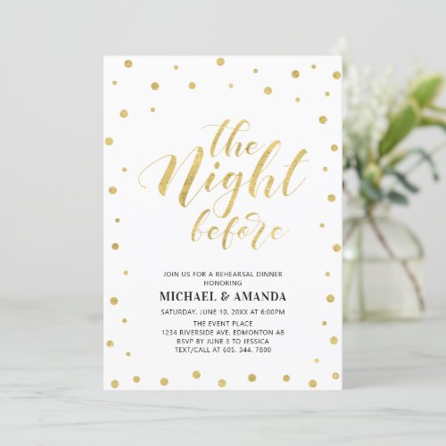 Gold  Black  Modern Typography Rehearsal Dinner  Invitation