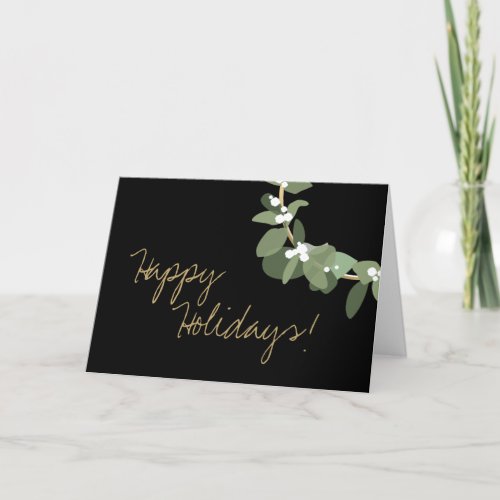 Gold black Modern Wreath No Logo Company Name Only Holiday Card