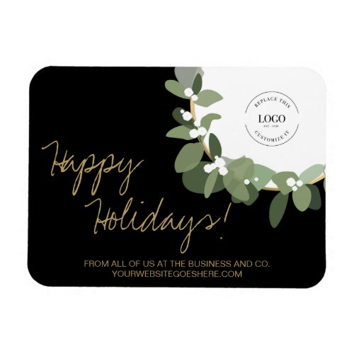 Gold black Modern Wreath Your Logo Company Holiday Magnet