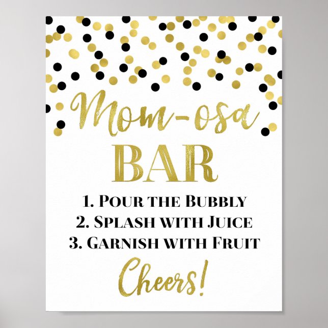 Gold Black Mom-osa Bar Sign Baby Shower (Front)