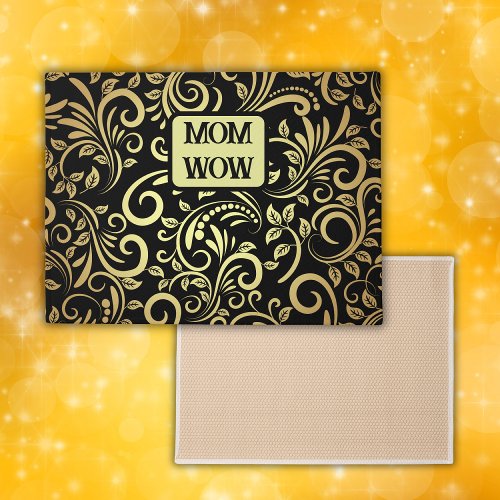 Gold  Black _ MOM _ WOW   Doormat