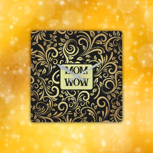 Gold & Black - MOM - WOW Square Wall Clock