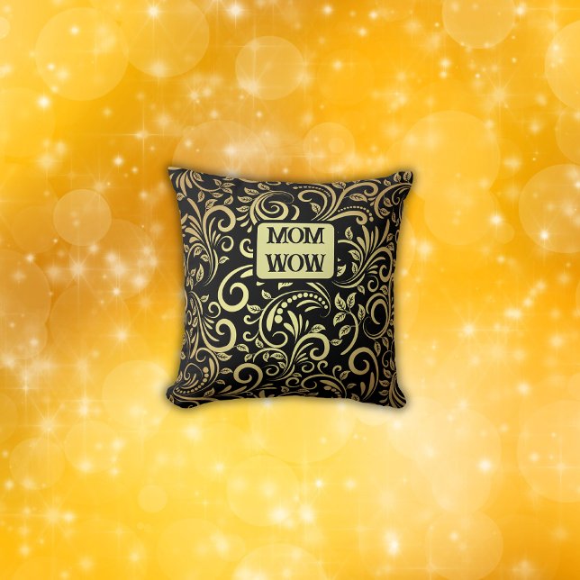 Gold & Black - MOM - WOW |  Throw Pillow (Creator Uploaded)