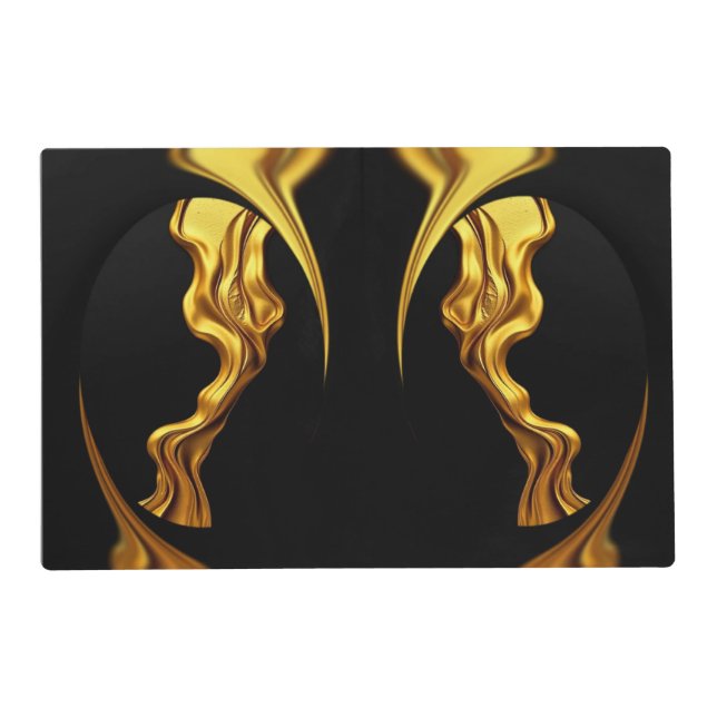 Gold Black Monochro Opulent Swirl Liquid Achempong Placemat (Front)