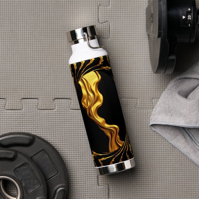 Gold Black Monochrome Achempo Opulent Swirl Liquid Water Bottle (Gym (Rotated))