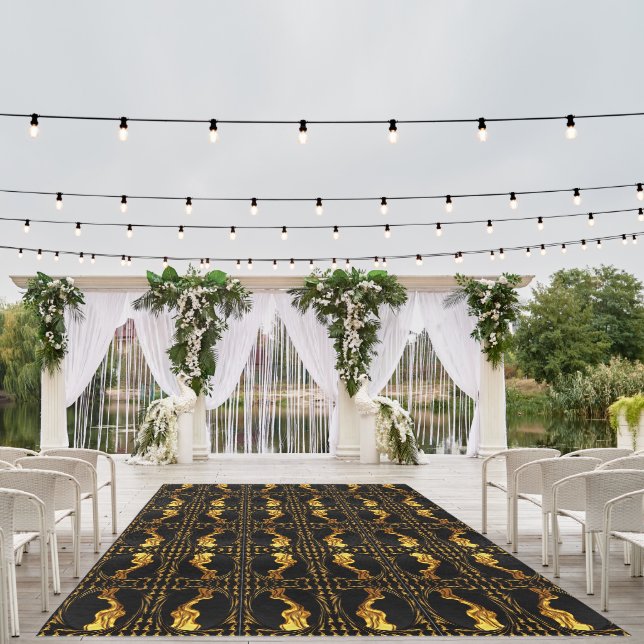 Gold Black Monochrome Christian Achempong Design  Outdoor Rug (Insitu (Wedding 1))