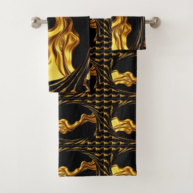Gold Black Monochrome Christian Achempong Opulent  Bath Towel Set (Insitu)