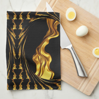 Gold Black Monochrome Design Opulent Swirl Liquid Kitchen Towel