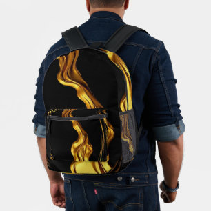 Gold Black Monochrome Opulent Swirl Liquid Achemp Printed Backpack