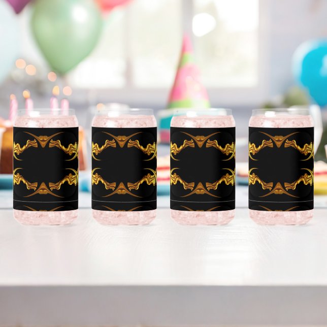 Gold Black Monochrome Opulent Swirl Liquid Achempo Can Glass (Insitu (Birthday))