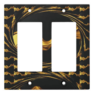 Gold Black Monochrome Opulent Swirl Liquid Achempo Light Switch Cover