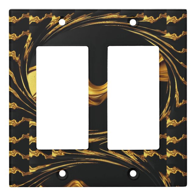 Gold Black Monochrome Opulent Swirl Liquid Achempo Light Switch Cover (Front)