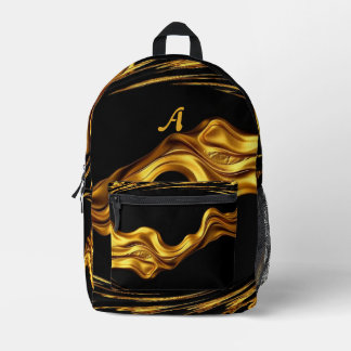 Gold Black Monochrome Swirl Liquid Gold Achempong  Printed Backpack