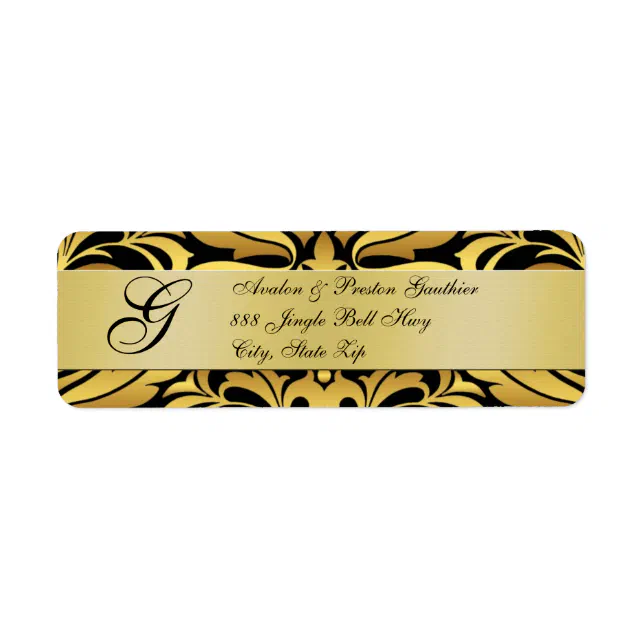 Gold & Black Monogram Christmas Address Labels Zazzle