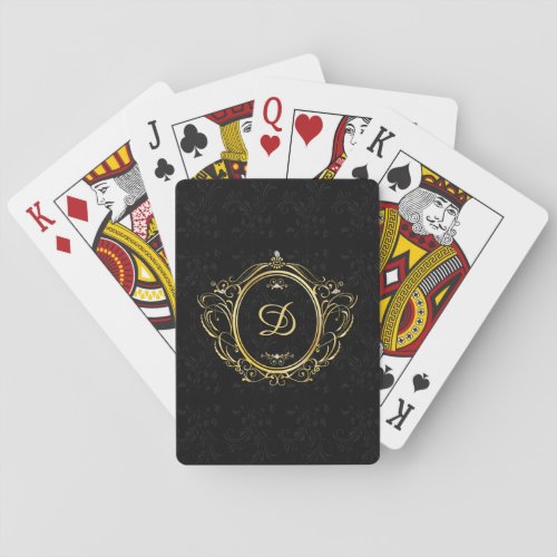 Gold Black Monogram Classy Poker Cards
