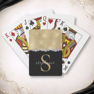 Gold Black Monogram Diamonds Elegant Luxury Custom Poker Cards