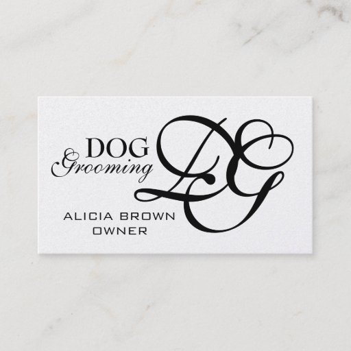 Customizable Gold Black Monogram Dog Grooming Business Cards