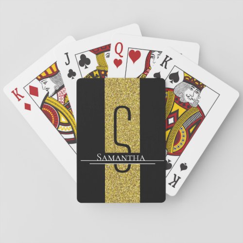 Gold Black Monogram Glitter Bicycle Playing Cards