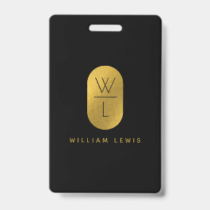 Gold & Black Monogram Modern Minimalist  Badge