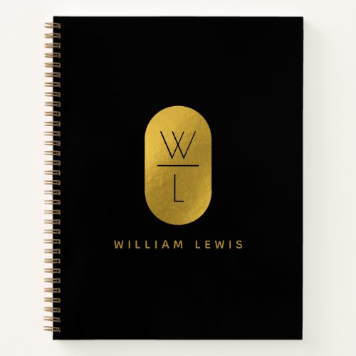 Gold  Black Monogram Modern Minimalist Notebook