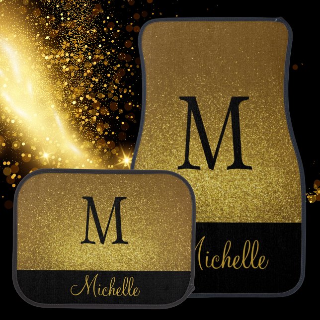 Gold Black Monogram Name Car Floor Mat (Creator Uploaded)