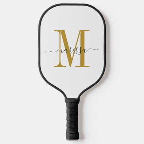 Gold Black Monogram On White Pickleball Paddle