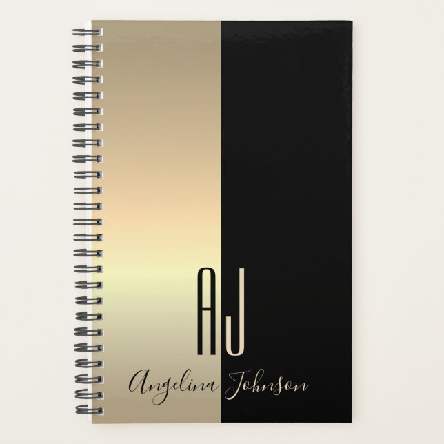 Gold Black Monogram Planner (Front)