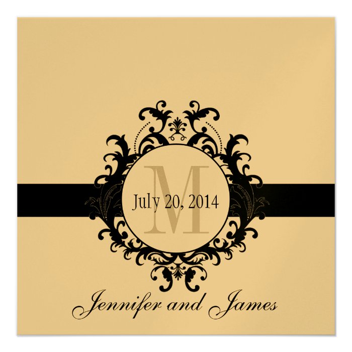 Gold Black Monogram Save the Date Wedding Invitations