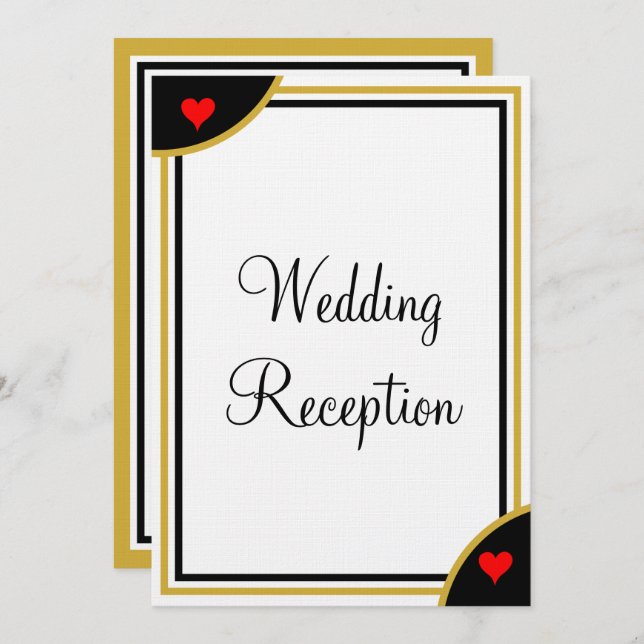 Gold Black Monogram Wedding Reception Hearts Invitation (Front/Back)
