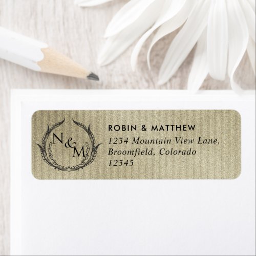 Gold Black Monogram Wedding Return Address Label