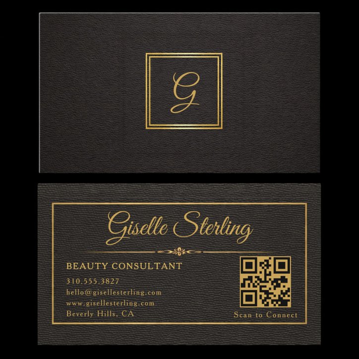 Gold Black Monogrammed QR Code Professional Business Card