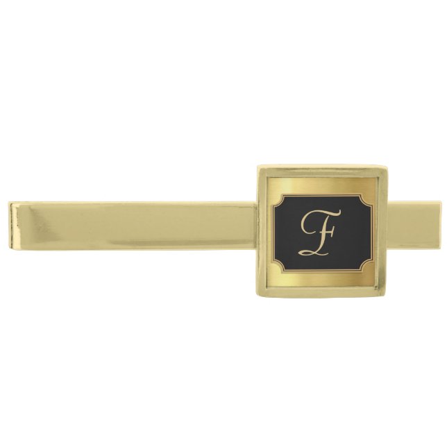 Gold & Black Monogrammed Tie Bar (Front)