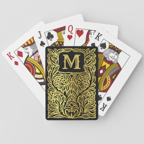 Gold Black Monogrammed Vintage Luxury Personalized Poker Cards