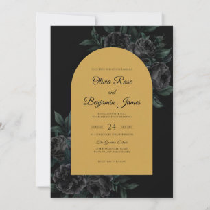 Gold Black Moody Bloom Wedding Invitation