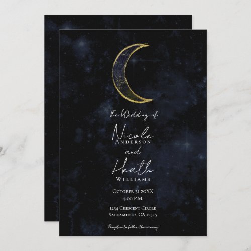Gold Black Moon Celestial Night Starry Wedding  Invitation