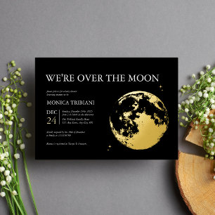 Gold Black Moon Lunar Celestial Modern Baby Shower Foil Invitation