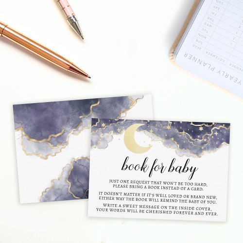 Gold black moon night baby shower enclosure cards