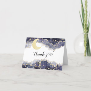 Gold black moon night baby shower letterpress thank you card