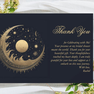 Gold & Black Moon & Stars Celestial Bridal Shower Thank You Card
