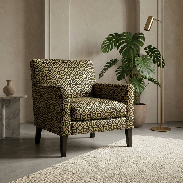 Gold Black Moroccan Mosaic Geometric Tile Pattern Fabric (Creator Uploaded)