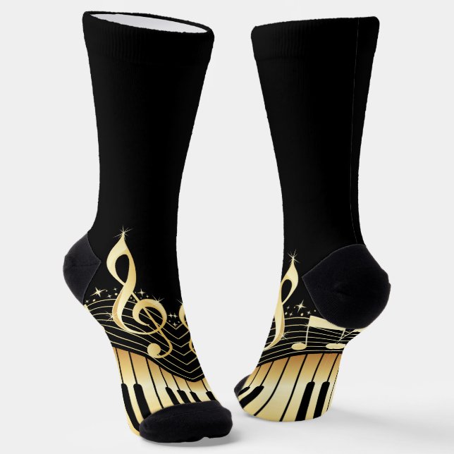 Gold & Black Music Notes Socks (Angled)