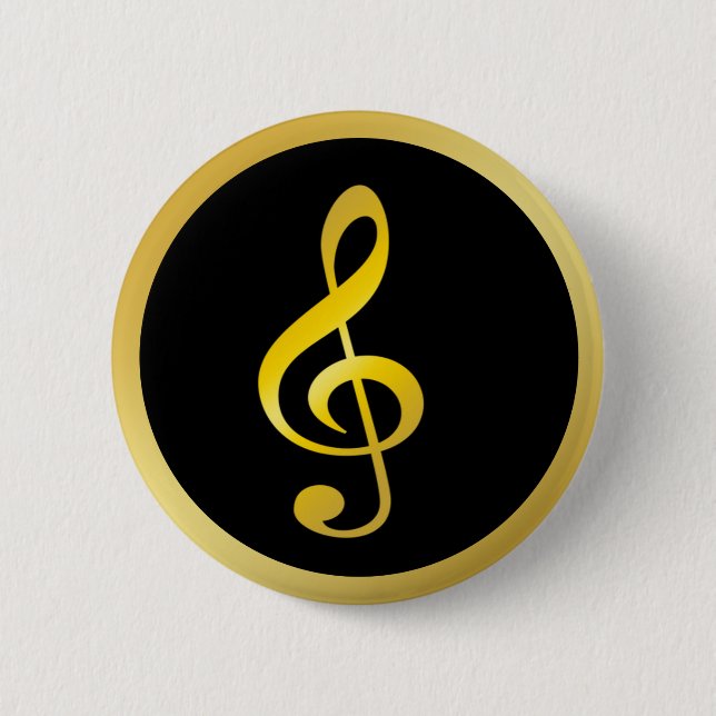 Gold Black Music Symbol Clef Notes Button (Front)