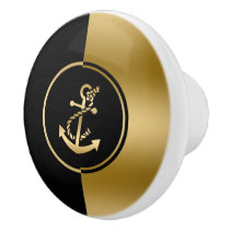 Gold &amp; Black Nautical Boat Anchor Geometric Design Ceramic Knob