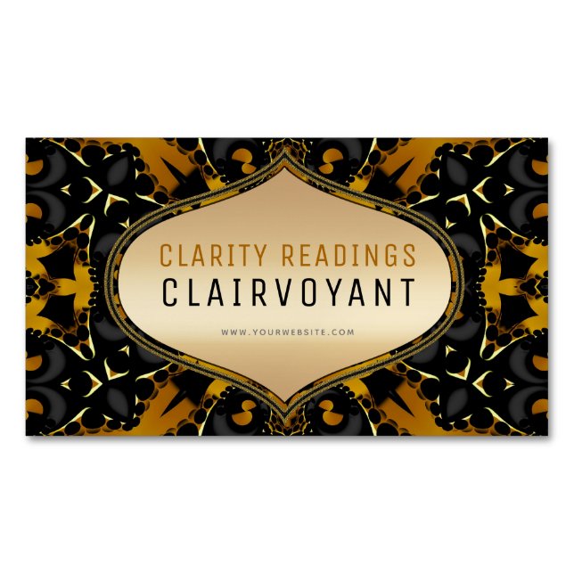Gold Black New Age Geometry Clairvoyant Readings Business Card Magnet (Front)