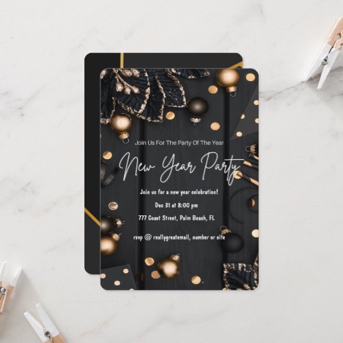 Gold Black New Year Party Elegant Custom Invitation