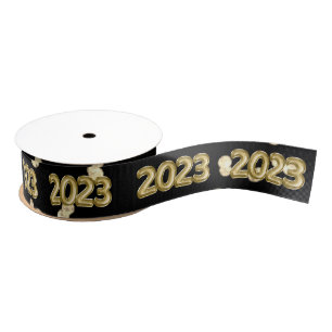 Gold Black New Years Diamond Glitter Confetti Grosgrain Ribbon